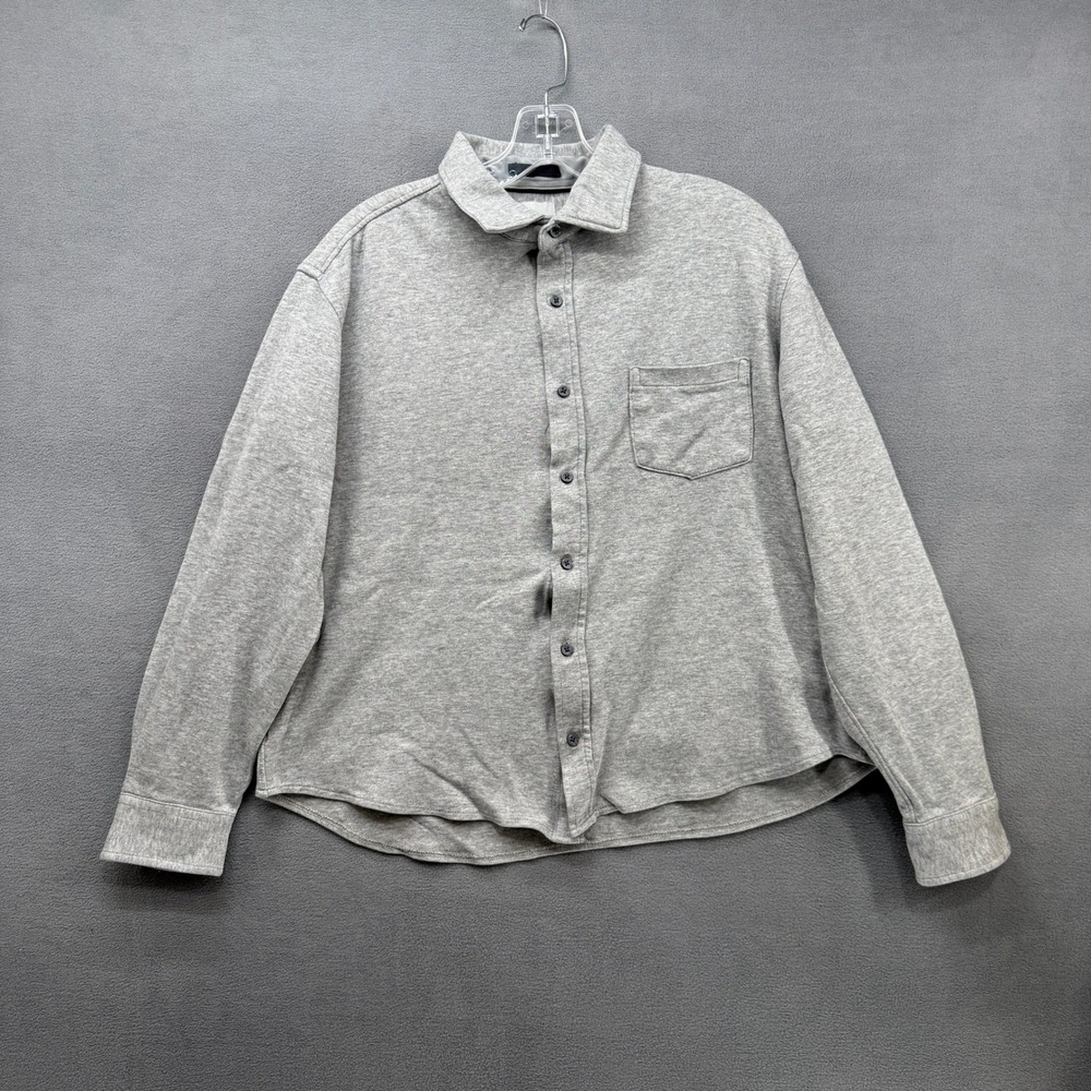 Giasone Womens L Gray Knit Button Down Shirt Italian Long Sleeve Boxy Fit